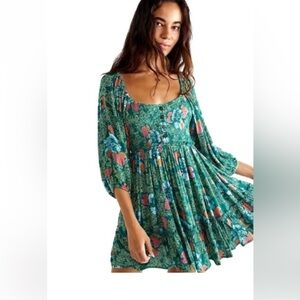 Free People Endless Summer Summer Picnic Printed Smocked Mini Dress size xs